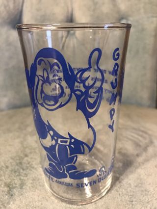 Very Rare Disney Promo Glass - Snow White Grumpy Glass - 4 3/4” Tall Blue