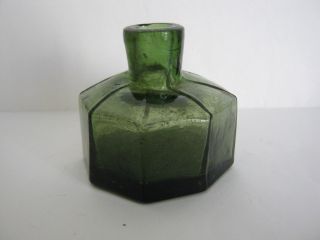 Old Ancient Antique Vintage Glass Inkwell Bottle Inkpot Grade Plenty Green