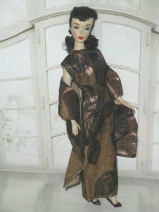 Vintage Barbie Lilli Clone Hm Gold Black Print Evening Dress & Matching Wrap