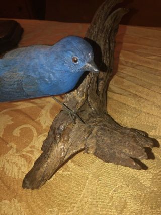Carved Wood Model Bird Signed J A M Blue Art