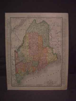 Antique 1898 Color Map Of Maine Or Hampshire From Rand Mcnally Atlas