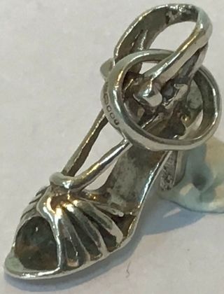 Rare Large Silver Bracelet Charm Of A High Heeled Strappy Sandal Stiletto Shoe