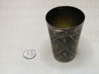 Antique Small Sterling Silver Small Cup Etched Argyle Star Pattern 3 1/2 