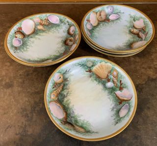 Antique Set (6) M&z Austria Porcelain Seashell Nautical Seafood Bowls Dishes