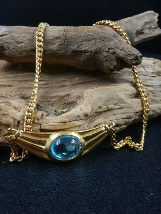 Vintage Monet Blue Cabochon Crystal Rhinestone Gold Tone Necklace