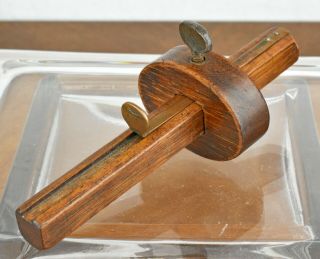 Vtg Antique Wood & Brass Carpenters Scribe Gauge 5 1/2 " Carpentry Woodworking