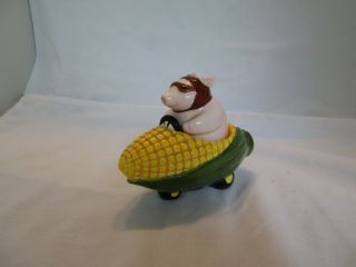 Clay Art Pig Racing Corn On The Cob Race Car Salt & Pepper Shakers Rare