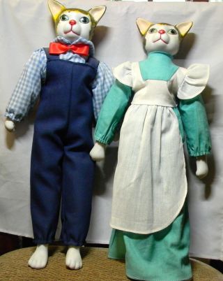 Vintage 16 " Cat Porcelain Grandma & Grandpa Dolls