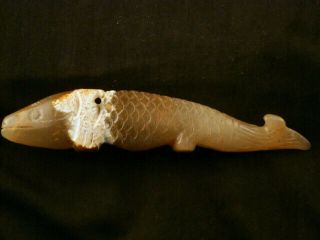 Wow 4.  7 Inches Chinese Old Jade Hand Carved Fish Statue O113