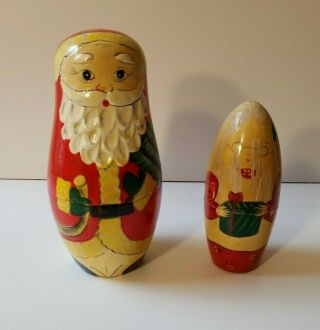 Vintage 11 Pc Matryoshka Wooden Russian Santa & Mrs.  Claus Nesting Dolls