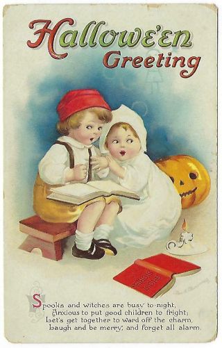 Antique Halloween Postcard Clapsaddle Scared Children Jol Int 