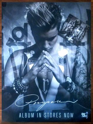 Justin Bieber Purpose Hand Signed 2015 Ltd Ed Cd Booklet & Huge Rare Poster