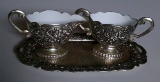 Vintage A Price Import Silver Plated Creamer And Sugar Dish With Etched Design