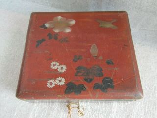 Antique Japanese Hand Painted Bird & Flower Design Lacquer Wood Box