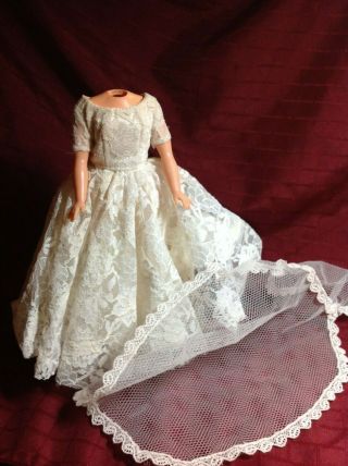 Vintage Wedding Gowns Satin And Lace And Pearl And Veil For Tammy Doll