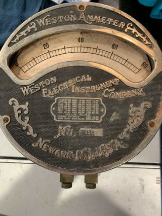 Antique 1890s Weston Ammeter Steampunk Gage Newark Nj For Parts/repair/display