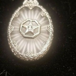 Antique Order Of The Eastern Star Sterling Silver Clear Center Necklace Pendant