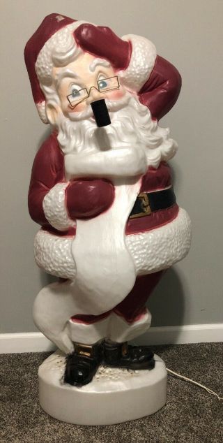 Vintage 40 " Dimpled Santa With Pipe Lighted Blow Mold Union Products Rare