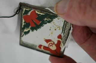 3 Antique Santa Mirrorette Mirror 2 Sided Handpainted Glass Christmas Ornaments
