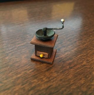 Artisan Miniature Dollhouse Vintage Wood Coffee Grinder Kitchen Cooking
