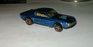 1968 Hot Wheels Redline Custom Mustang Blue W/white Interior Usa Rare