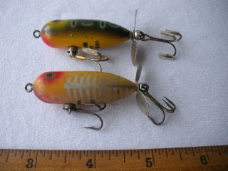 2 Vintage Heddon Tiny Torpedo Topwater Tailspinners