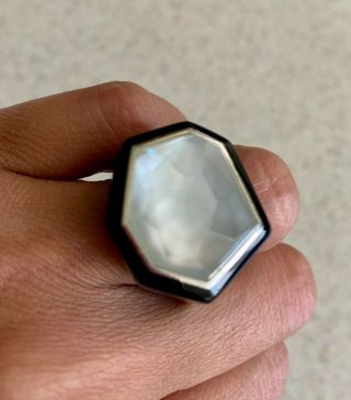 Rare To Find Ippolita Ss/black Resin Ring W Faceted Mother Of Pearl Size 6 - 6.  5