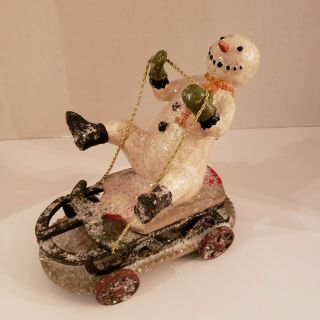 Vintage Bethany Lowe Designs Glitter Snowman On Sled Paul Gordon Retired Rare