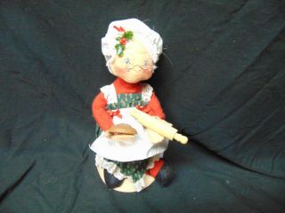 1992 Anna Lee Mrs Claus Stuffed Doll 13 " Tall Rolling Pin & Cookie Usa Annalee