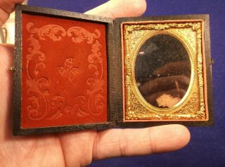 4 Of 23,  Antique Victorian Era Tintype Gold Frame & Case,  Ninth Plate