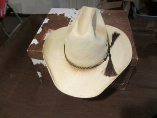 Vintage 1980s Resistol Straw Cowboy Hat With Horse Hair Braid Band 7 1/2 W/ Box
