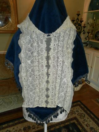 Antique Vintage Irish Crochet Lace Collar Dress Front Handmade Raised Flowers