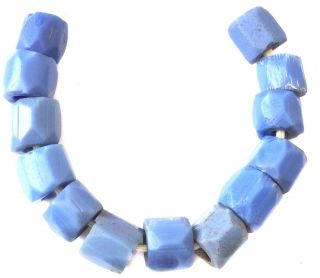 13 Antique Periwinkle Russian Blue Faceted African Glass Trade Beads - Ghana