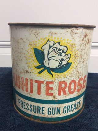 White Rose 5lb Grease Can Rare Collectible Vintage Oil Can