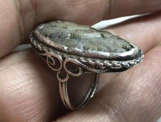 Antique Vintage Chinese Sterling Silver Carved Jade Filigree Ring (sz.  4.  25)