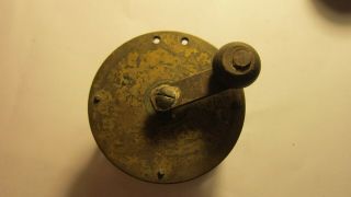 Antique Brass Fishing Reel With Wooden Handle Missing Seat.