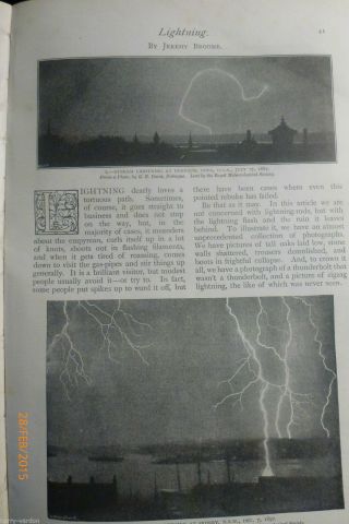 Weather Lightning Strikes Electrical Storm Rare Old 1897 Photo Article Iowa Nsw