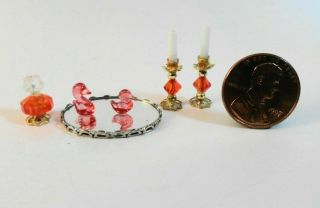 1:12 scale Miniature Dollhouse 6 pc.  Vanity set Tray Perfume Ducks Candlesticks 2