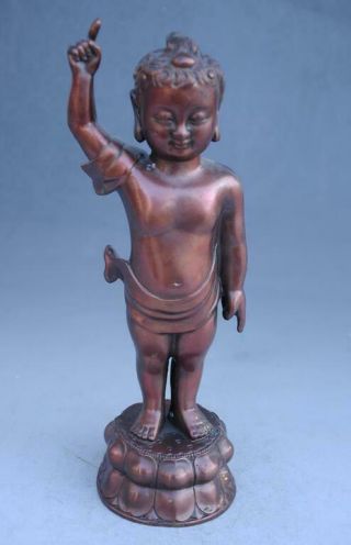 Old Chinese Temple Red Copper Hand Engraving Sakyamuni Buddha Prince Statue E02