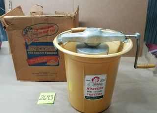 Rare Vintage 1 - 4 Qt Hostess Ice Cream Freezer Alaska Peerless Model 722 Yellow