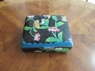 Vintage Antique Chinese Cloisonne Footed Jewelry Trinket Box 3 ¾”x3”x1 ¾”