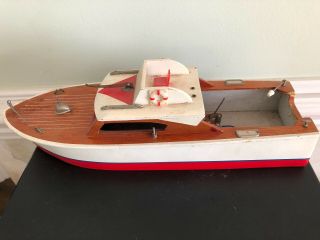 Vintage Toy Wooden Boat With Motor
