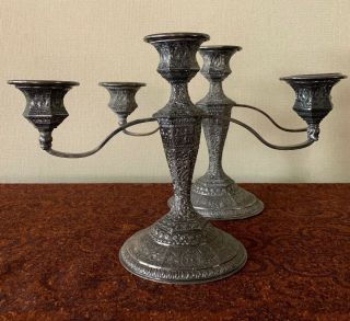Antique Derby S.  P.  Co.  Silver Plate 3 Arm Candelabras Ornate Story