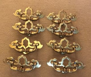 Set Of 8 Chippendale Brass Drawer Cabinet Pulls With Backplate/escutcheons