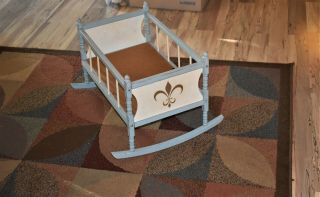 Vintage Doll Wood Baby Cradle Bed Fits Up To 20 Inches Rocks