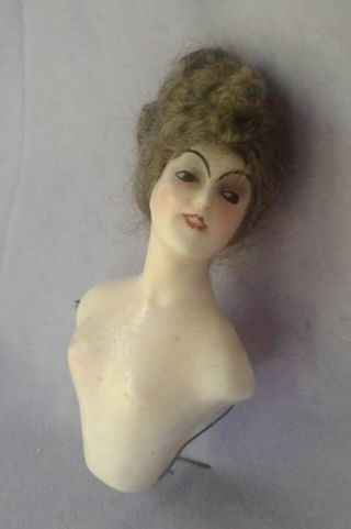 Antique Art Deco Fashion Wax Half Doll Mohair