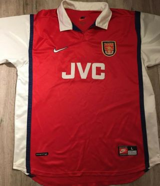 Mens Arsenal Fc 1998/99 Jvc Home Shirt Size Uk Large Rare Retro