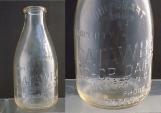Rare Embossed Round Catawba Dairy Milk Bottle 1 Quart Hickory Nc 1951