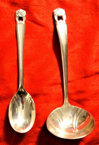 1847 Rogers Bros " Eternally Yours " Silverplate Gravy Ladle & Sugar Spoon
