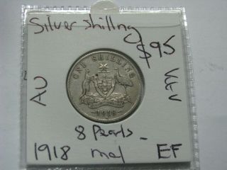 Australia 1918 Silver Shilling Coin Rare Low Mintage 8 Pearls Extra Fine A57